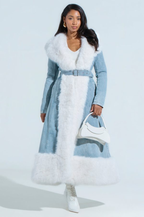 VIVIAN FUR TRIM COAT IN DENIM Hot on Sale