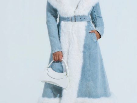 VIVIAN FUR TRIM COAT IN DENIM Hot on Sale