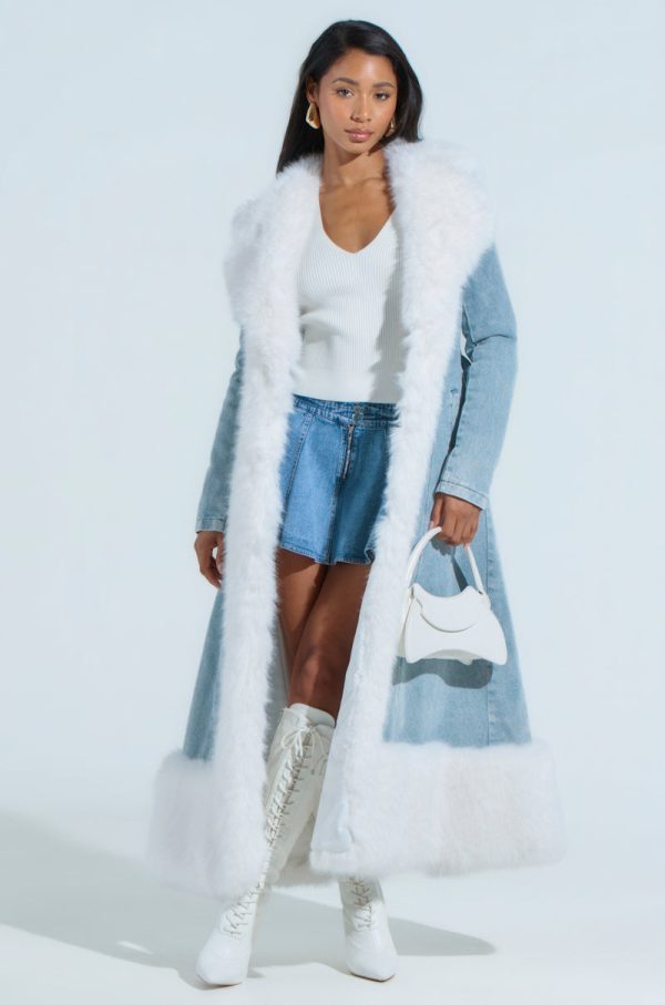 VIVIAN FUR TRIM COAT IN DENIM Hot on Sale