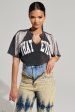 KISS IT SHORT SLEEVE RHINESTIONE FRINGE TEE on Sale