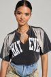 KISS IT SHORT SLEEVE RHINESTIONE FRINGE TEE on Sale