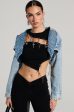 WATERFALL RHINESTONE CROPPED DENIM JACKET Fashion