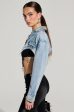 WATERFALL RHINESTONE CROPPED DENIM JACKET Fashion