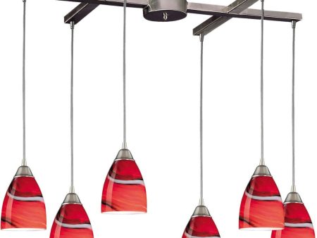 Pierra 6 Light Pendant In Satin Nickel and Candy Glass Discount