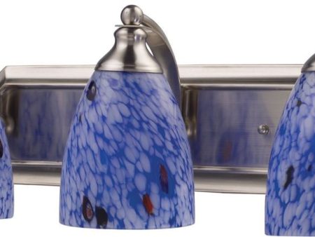 Bath and Spa 3 Light Vanity In Satin Nickel and Starburst Blue Glass For Cheap