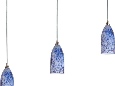 Verona 3 Light Pendant In Satin Nickel and Starburst Blue Glass Fashion