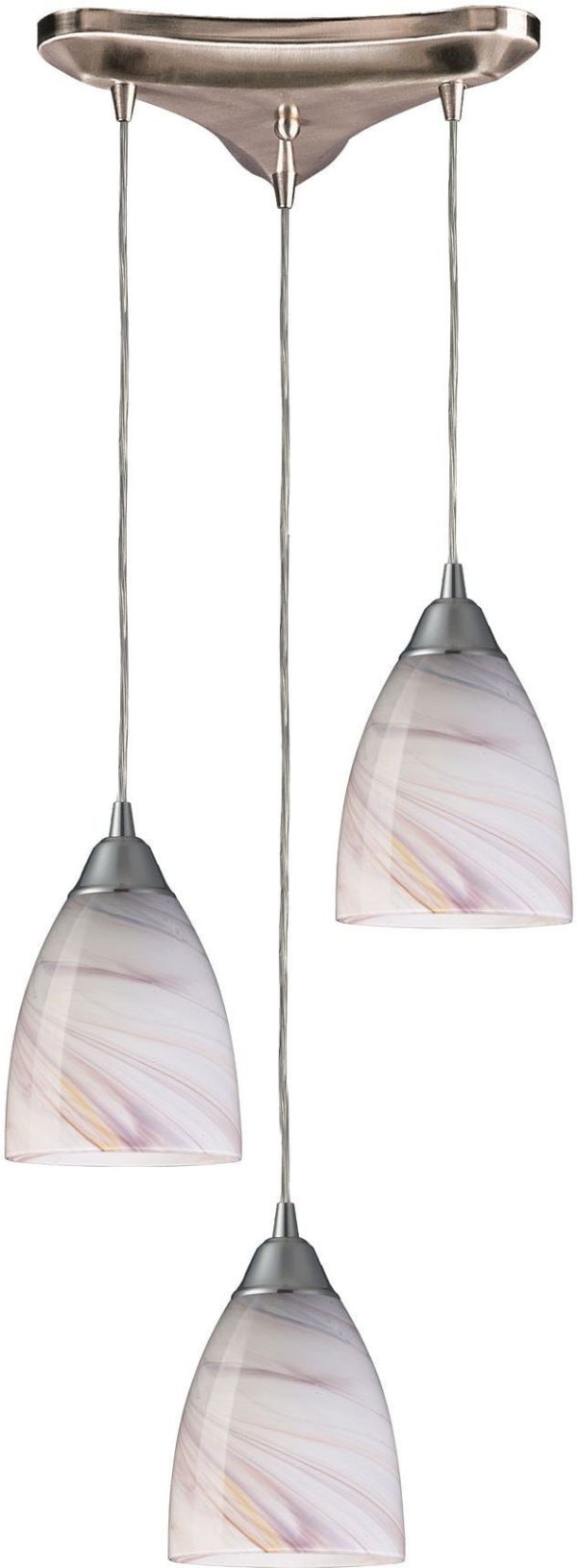 Pierra 3 Light Pendant In Satin Nickel and Cream Glass For Sale