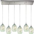 Vines 6 Light Pendant In Satin Nickel and Mint Glass Fashion