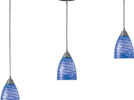 Arco Baleno 3 Light Pendant In Satin Nickel and Sapphire Glass Hot on Sale