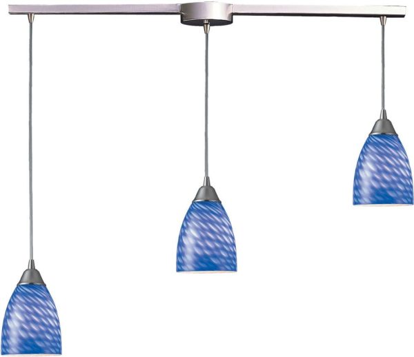 Arco Baleno 3 Light Pendant In Satin Nickel and Sapphire Glass Hot on Sale