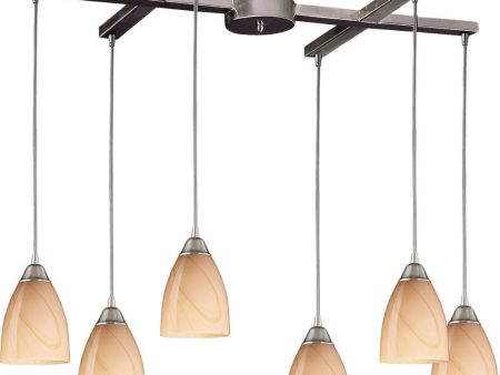 Pierra 6 Light Pendant In Satin Nickel and Sandy Glass Online Hot Sale