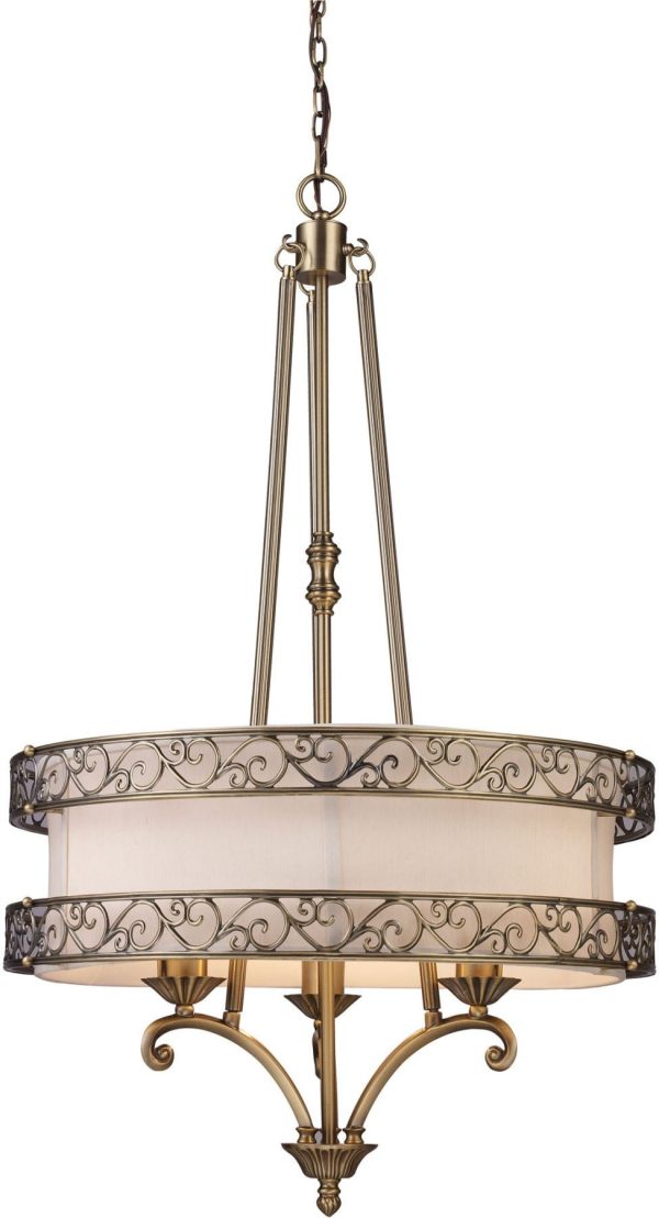 Abington 3 Light Pendelier In Antique Brass Supply