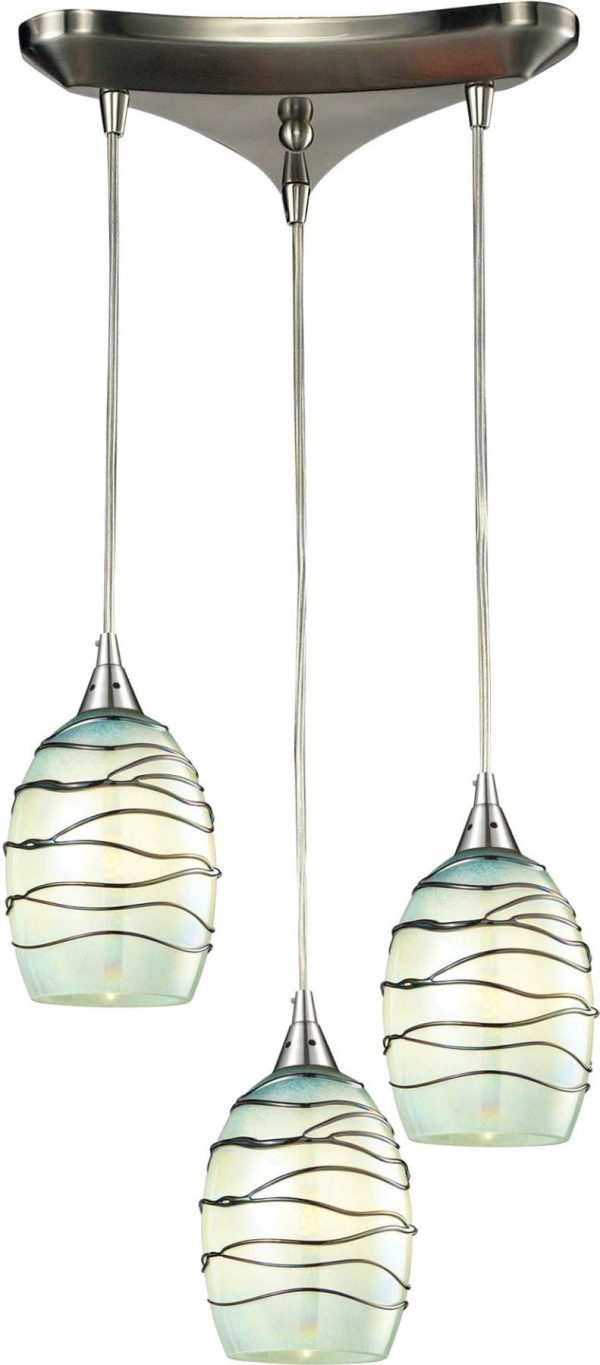 Vines 3 Light Pendant In Satin Nickel and Mint Glass Discount