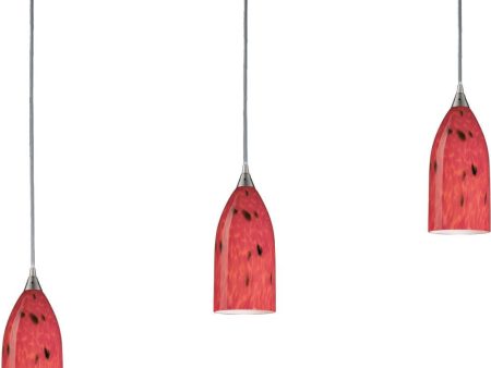 Verona 3 Light Pendant In Satin Nickel and Fire Red Glass For Discount