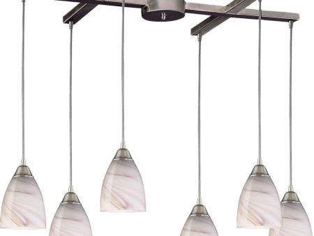 Pierra 6 Light Pendant In Satin Nickel and Cream Glass Supply