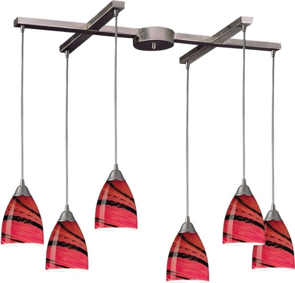 Pierra 6 Light Pendant In Satin Nickel and Autumn Glass Discount