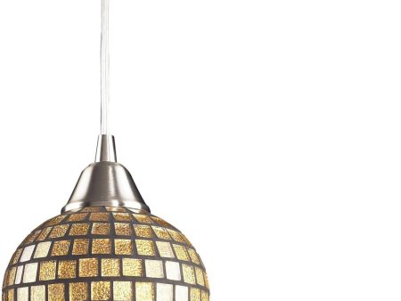 Fusion 1 Light Pendant In Satin Nickel and Gold Leaf Glass - Includes Recessed Lighting Kit Online Hot Sale