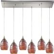 Vines 6 Light Pendant In Satin Nickel and Rhubarb Glass For Cheap