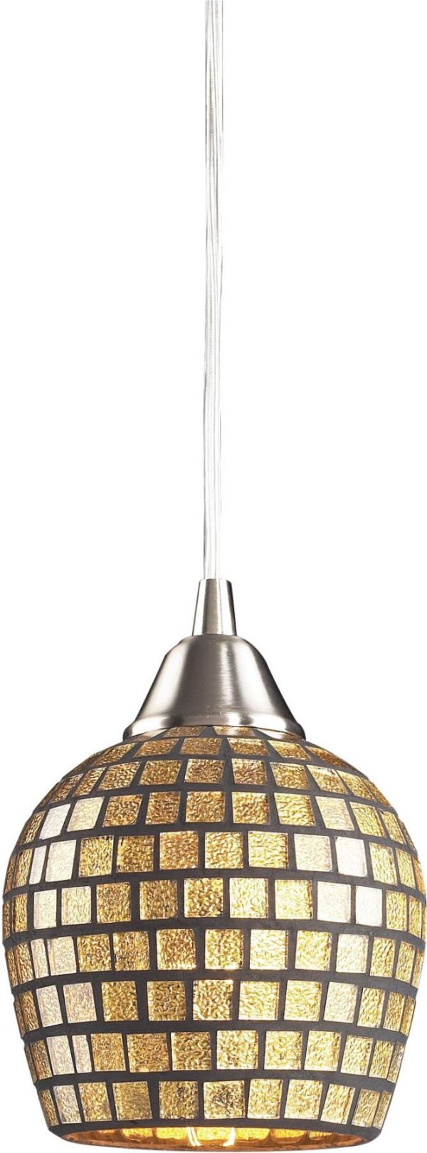 Fusion 1 Light Pendant In Satin Nickel and Gold Leaf Glass Cheap