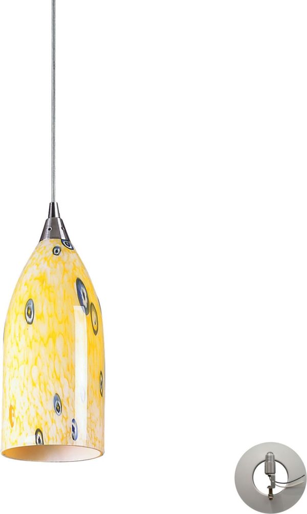 Verona 1 Light Pendant In Satin Nickel and Yellow Blaze Glass - Includes Recessed Lighting Kit Hot on Sale